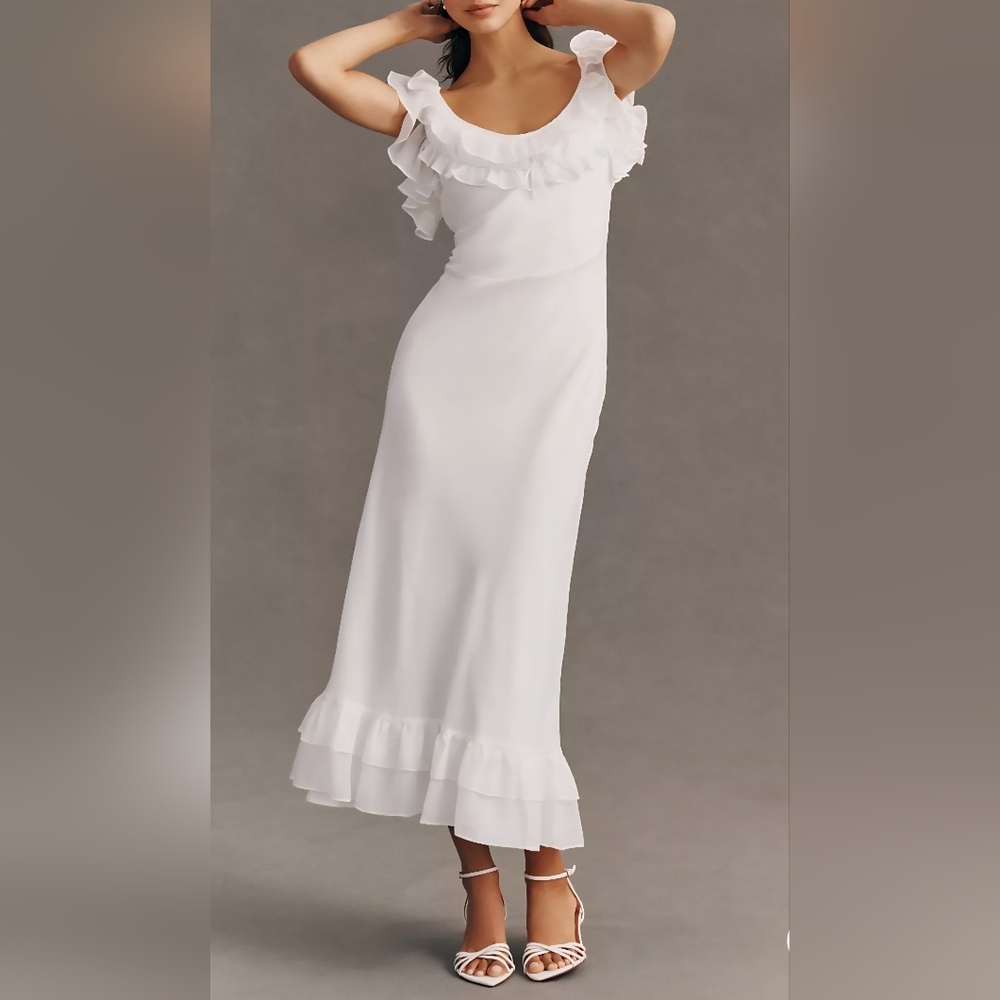 BHLDN White Ruffle-Trim Wedding Dress